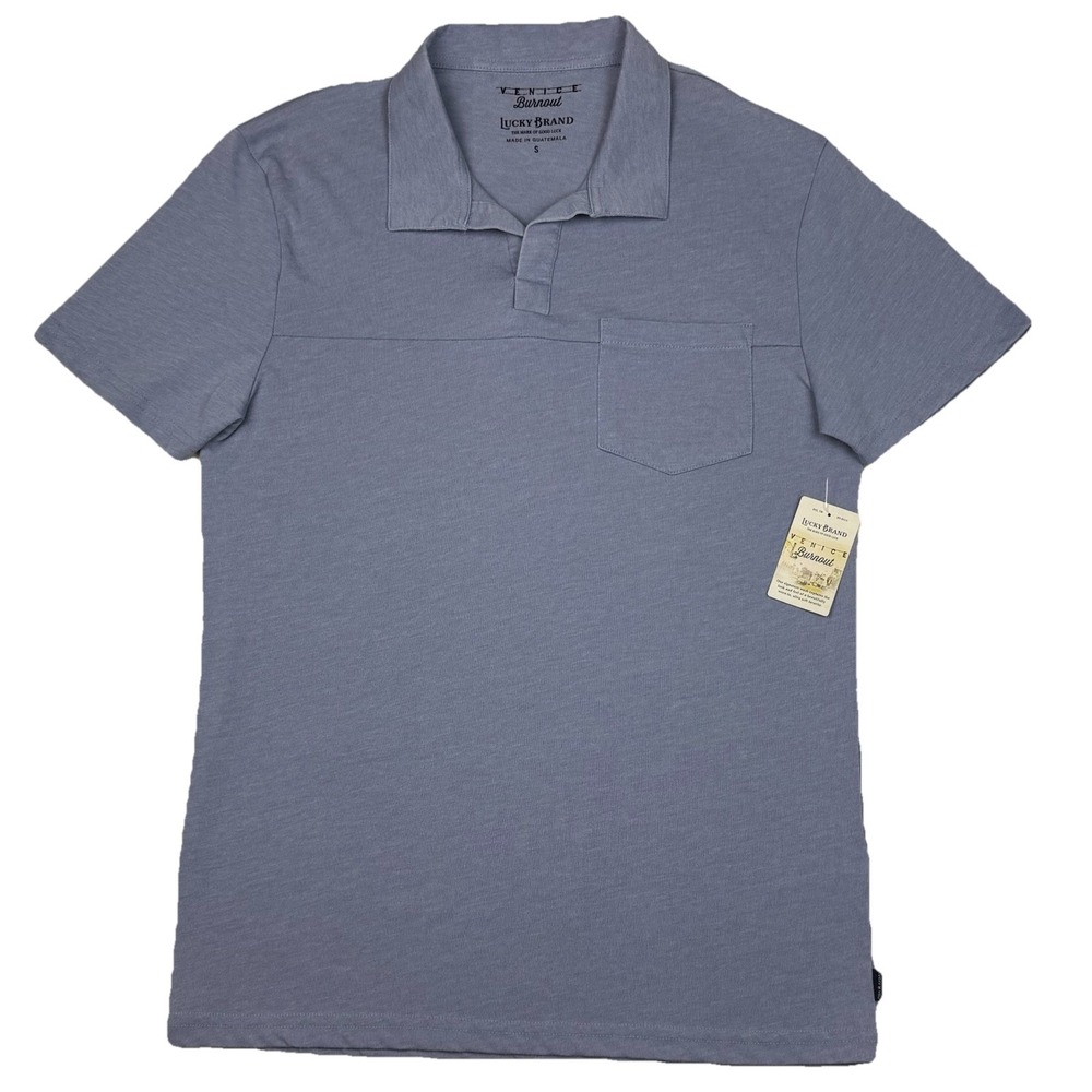 New Lucky Brand Venice Burnout Polo Shirt Mens Small Blue Pocket Johnny Collar‎